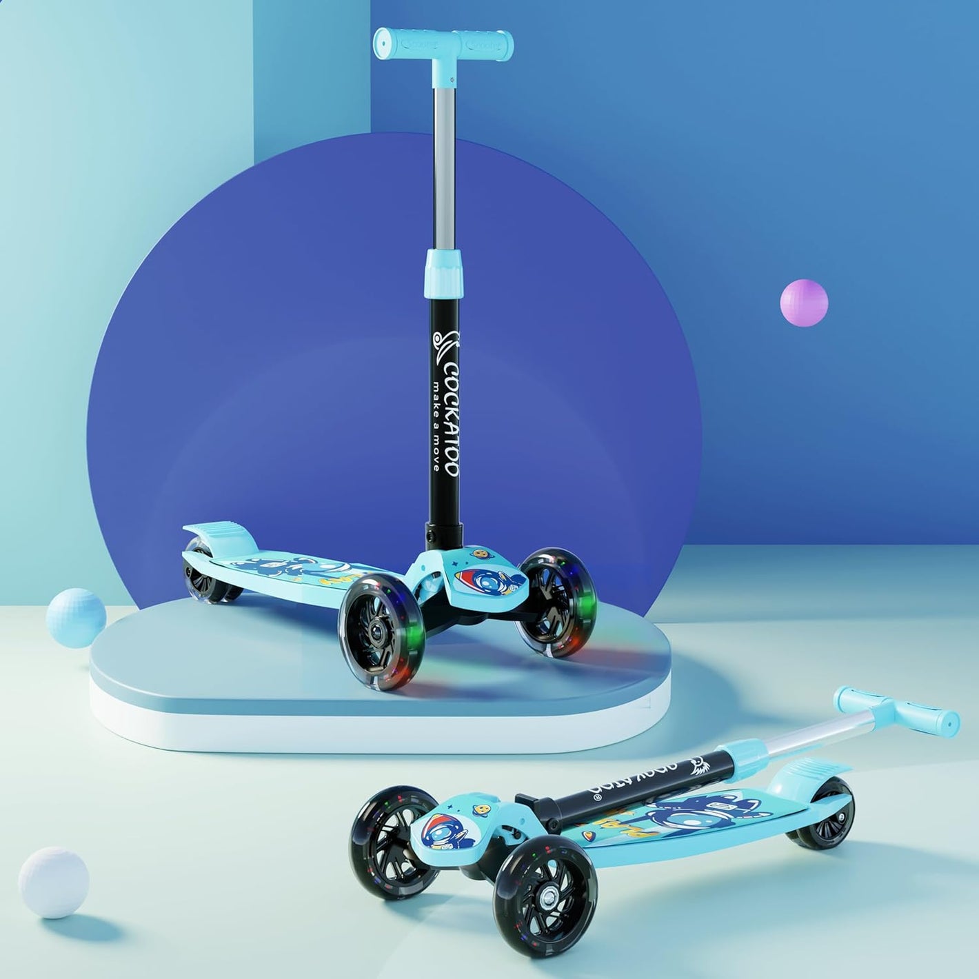 Cockatoo Rat&Cat Series Happy-Hooper Kick Scooter for Kids, Kick Scooter with Led Lights in PVC Wheel, 3 Adjustable Height Scooter, Age Upto 3+ Years & 50 Kg Weight Capacity