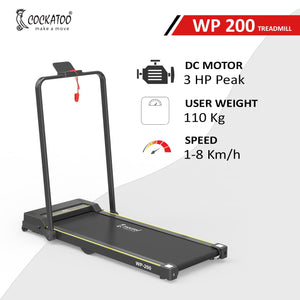 Cockatoo WP-200 1.5HP - 3HP Peak Motorized Treadmill, Walking Pad for Home, Foldable Treadmill, Max Speed- 8 Km/Hr, Max Weight 90 Kg ,1 Year Warranty